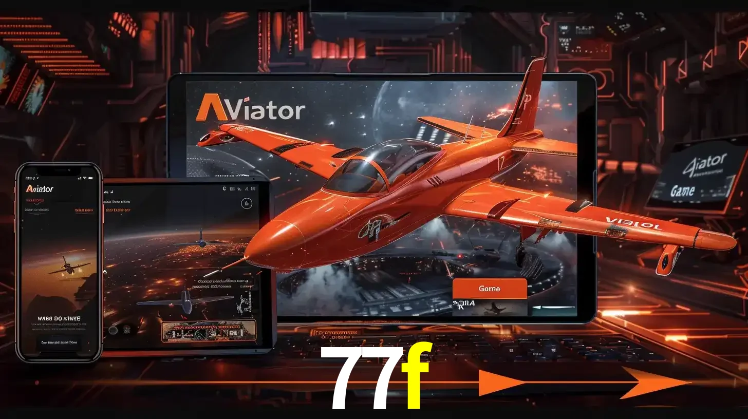Apresentação tecnológica do jogo Aviator com um avião saindo da tela de um tablet, demonstrando a experiência imersiva em múltiplos dispositivos no 77f.