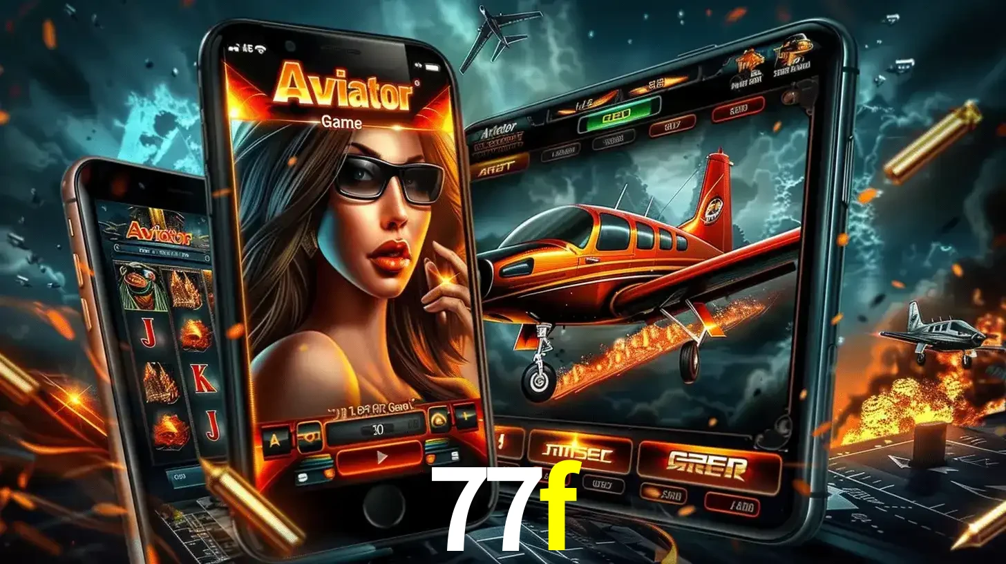 O popular jogo de apostas Aviator exibido em vários celulares e tablets, mostrando a interface emocionante e a ação de voo disponíveis para jogar agora no 77f.