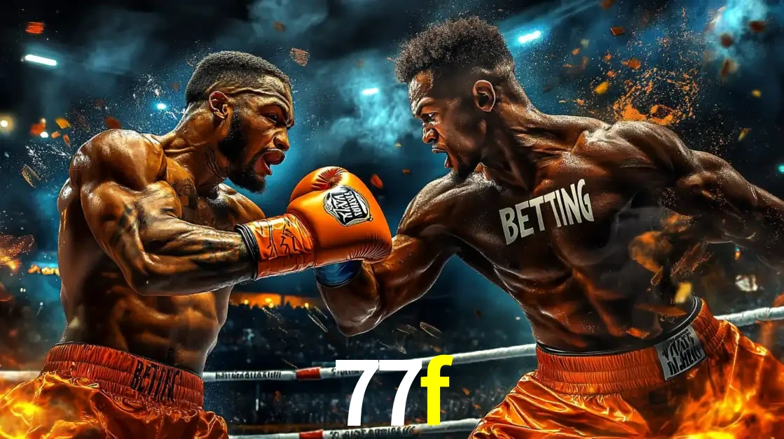 Dois boxeadores em uma luta intensa e explosiva, representando a adrenalina e as oportunidades de apostas em esportes de combate disponíveis na plataforma 77f.
