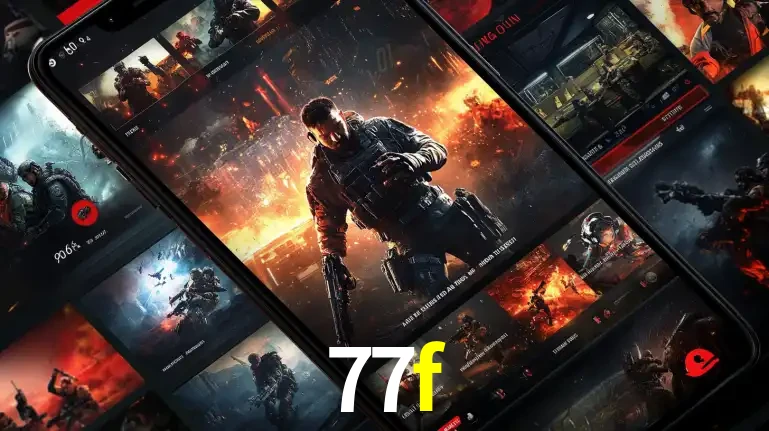 Tela de um celular exibindo uma galeria de jogos de tiro com temática militar, mostrando a variedade de e-sports disponíveis para apostas na plataforma de entretenimento 77f.