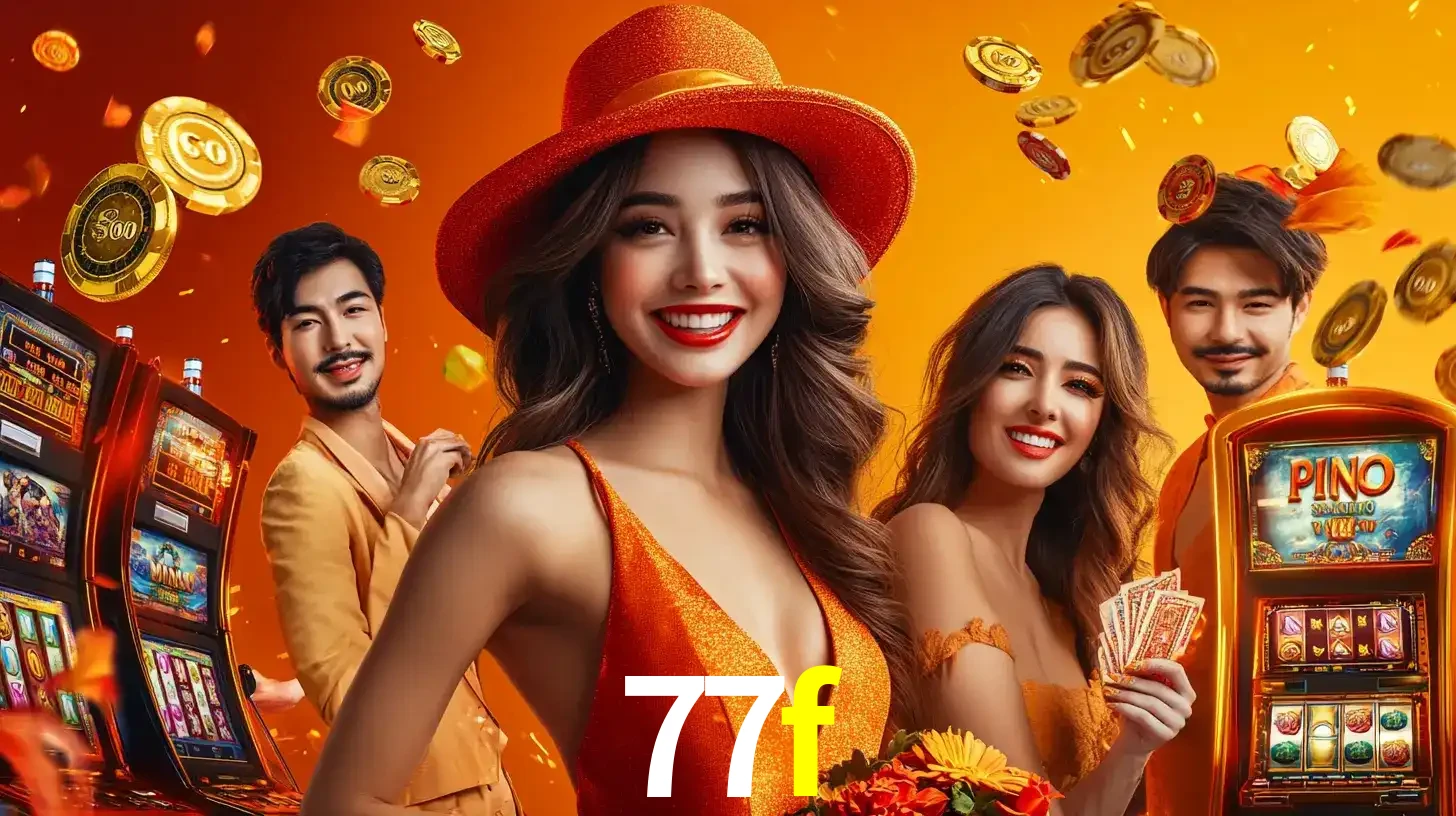 Grupo de amigos asiáticos sorrindo e se divertindo com máquinas de caça-níqueis em um ambiente festivo, celebrando suas vitórias nos jogos de cassino do 77f.